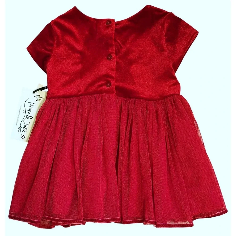 NWT Pippa & Julie 3T Red Velvet Tulle Holiday Dress & Leggings Set Girls